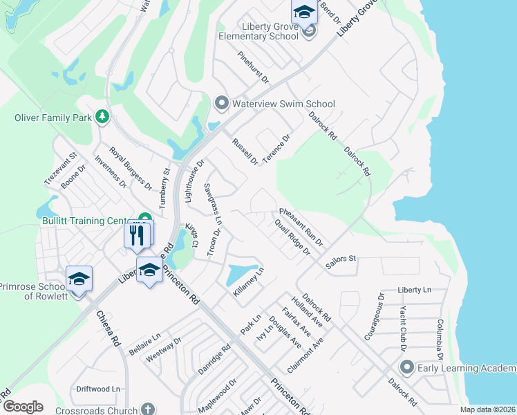 map of restaurants, bars, coffee shops, grocery stores, and more near 9209 Oak Hollow Drive in Rowlett