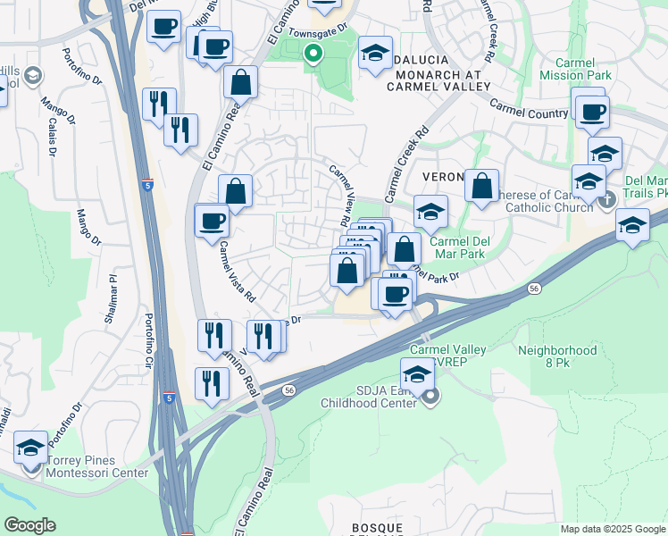 map of restaurants, bars, coffee shops, grocery stores, and more near 3928 Caminito Del Mar Cove in San Diego
