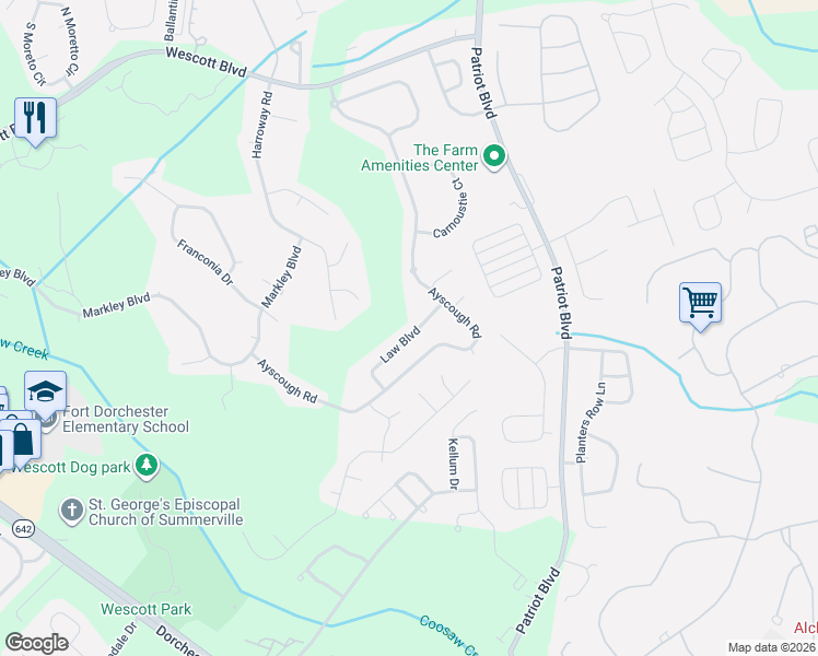 map of restaurants, bars, coffee shops, grocery stores, and more near 4832 Law Boulevard in Summerville