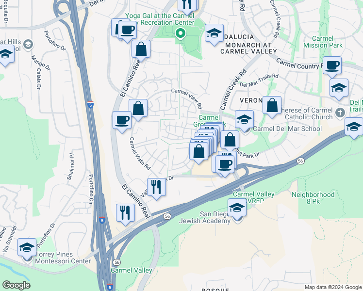 map of restaurants, bars, coffee shops, grocery stores, and more near 3928 Caminito Del Mar Cove in San Diego