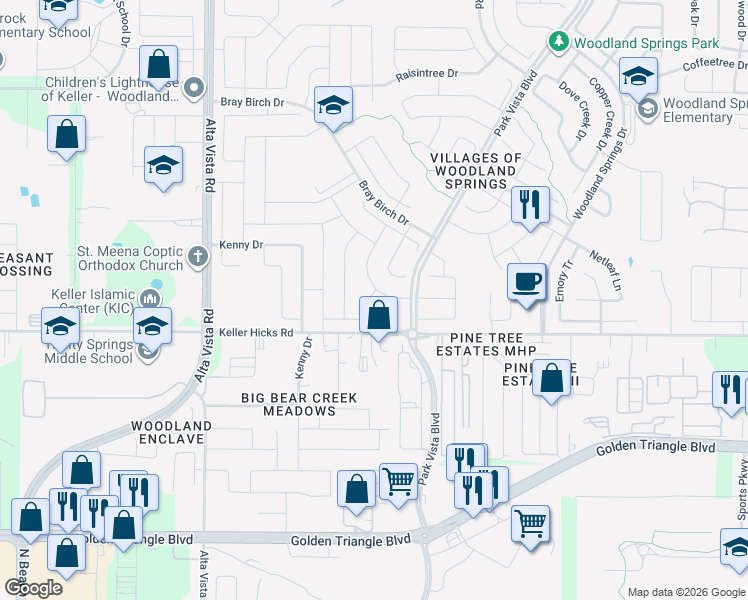 map of restaurants, bars, coffee shops, grocery stores, and more near 11524 Cactus Springs Drive in Fort Worth