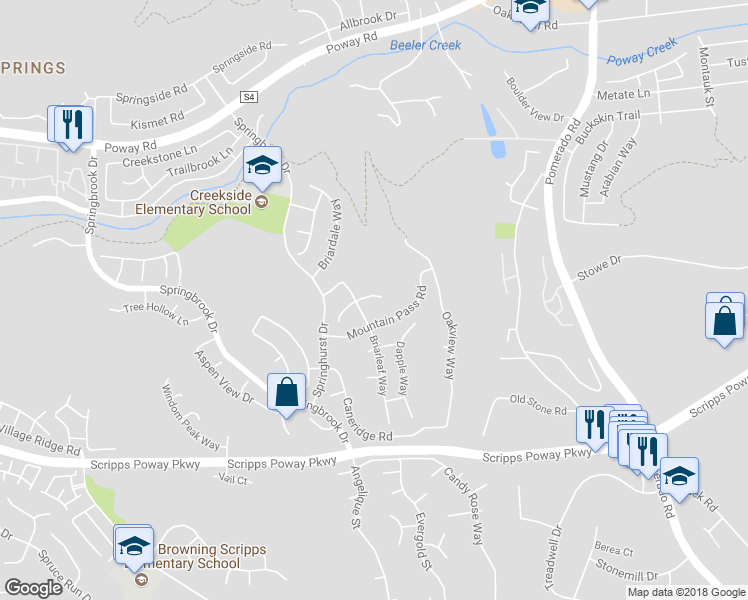 map of restaurants, bars, coffee shops, grocery stores, and more near 12035 Halfoak Terrace in San Diego