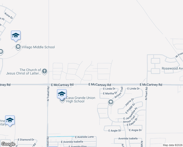 map of restaurants, bars, coffee shops, grocery stores, and more near East McCartney Road in Casa Grande