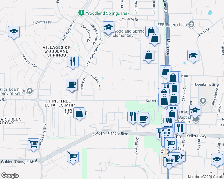 map of restaurants, bars, coffee shops, grocery stores, and more near 11425 Lauren Way in Fort Worth