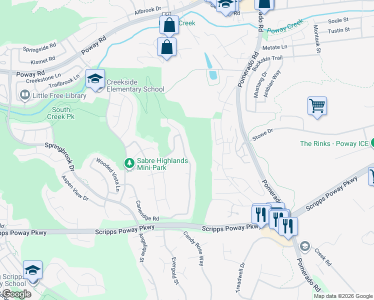 map of restaurants, bars, coffee shops, grocery stores, and more near 12173 Oakview Way in San Diego
