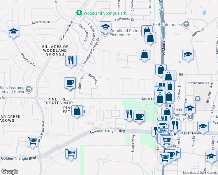 map of restaurants, bars, coffee shops, grocery stores, and more near 11425 Lauren Way in Fort Worth
