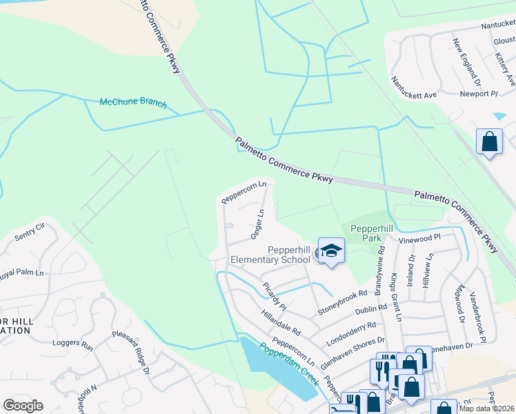 map of restaurants, bars, coffee shops, grocery stores, and more near 7809 Ginger Lane in North Charleston