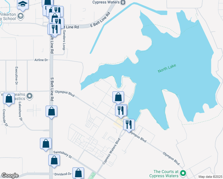map of restaurants, bars, coffee shops, grocery stores, and more near 9707 Harpers Lane in Coppell