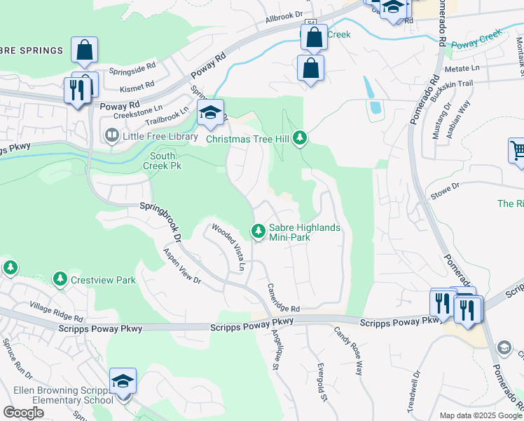 map of restaurants, bars, coffee shops, grocery stores, and more near 11961 Alpine Terrace in San Diego