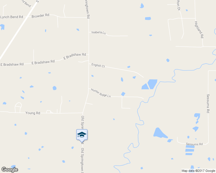 map of restaurants, bars, coffee shops, grocery stores, and more near 123 Hunter Ridge Lane in Springtown