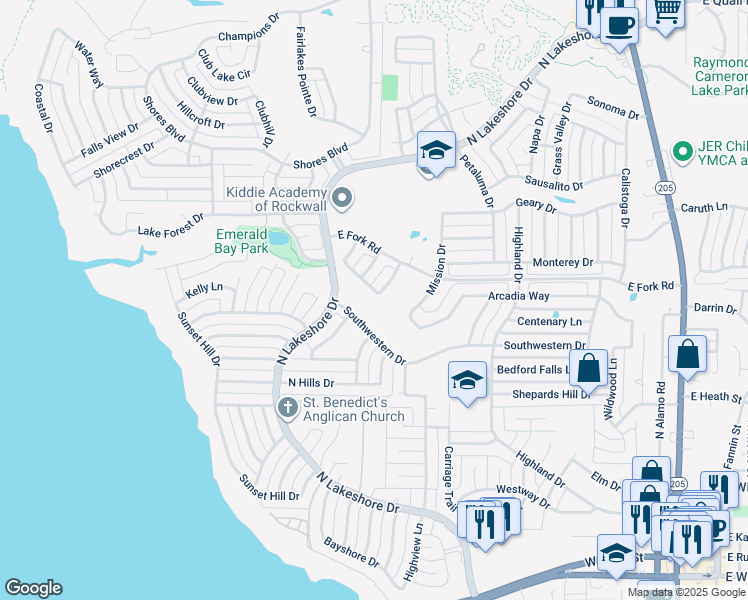 map of restaurants, bars, coffee shops, grocery stores, and more near 701 Cornell Drive in Rockwall