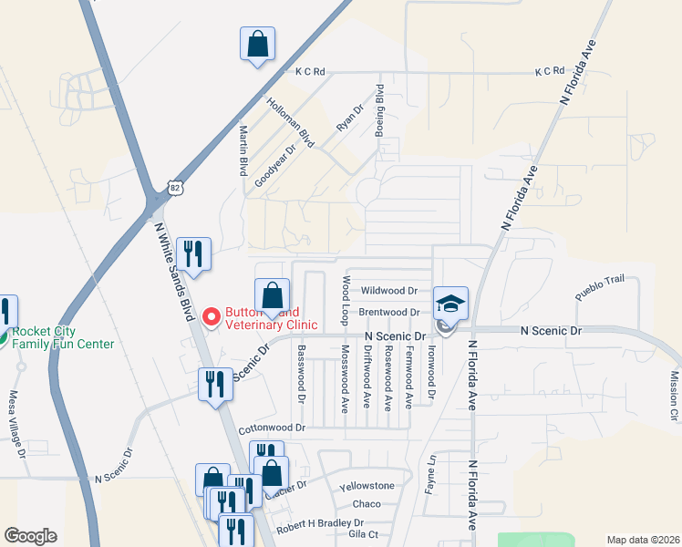 map of restaurants, bars, coffee shops, grocery stores, and more near 3891-3901 Wood Loop in Alamogordo