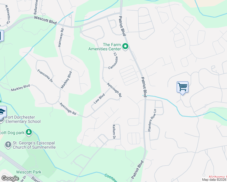 map of restaurants, bars, coffee shops, grocery stores, and more near 4813 Law Boulevard in Summerville