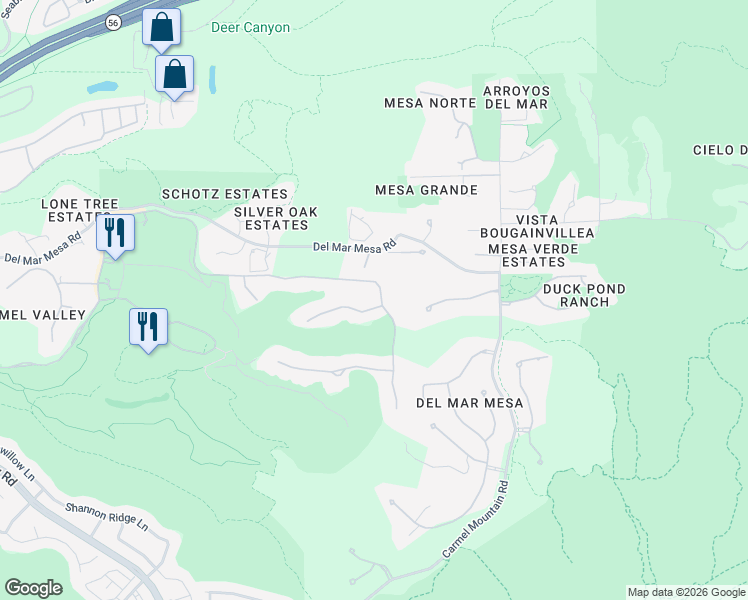 map of restaurants, bars, coffee shops, grocery stores, and more near 5585 Meadows Del Mar in San Diego