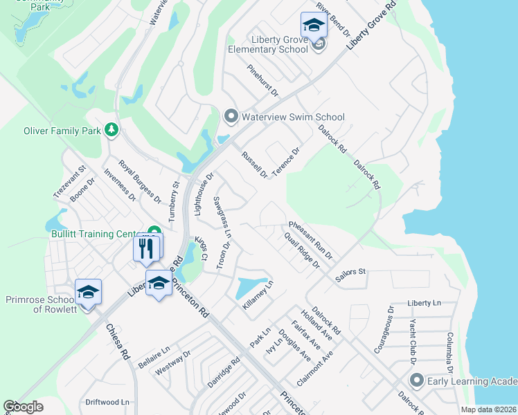 map of restaurants, bars, coffee shops, grocery stores, and more near 9218 Oak Hollow Drive in Rowlett