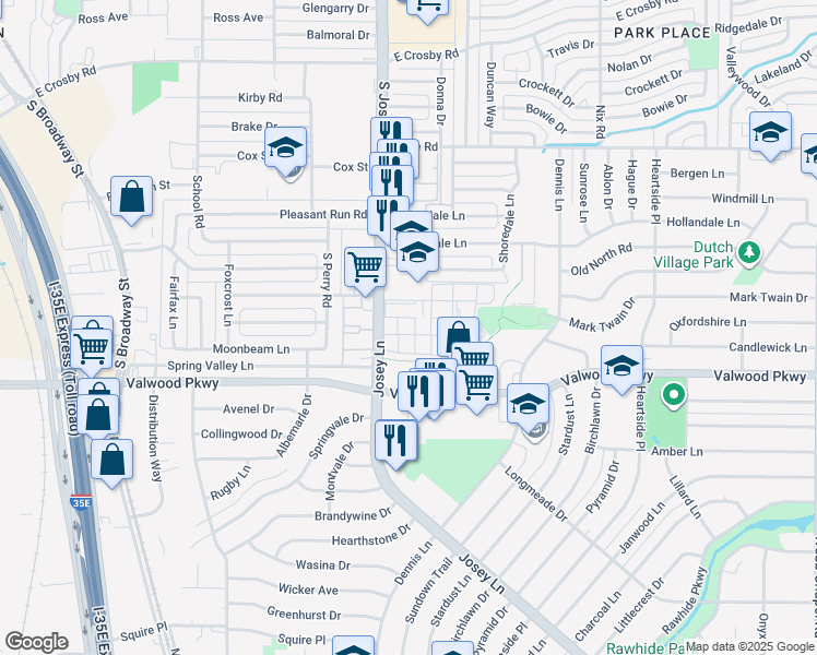 map of restaurants, bars, coffee shops, grocery stores, and more near 14222 Heritage Circle in Farmers Branch