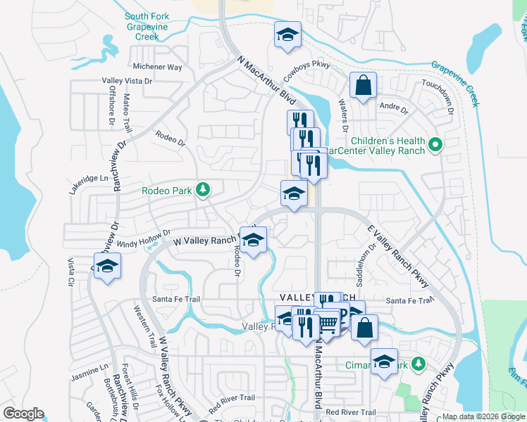 map of restaurants, bars, coffee shops, grocery stores, and more near in Irving