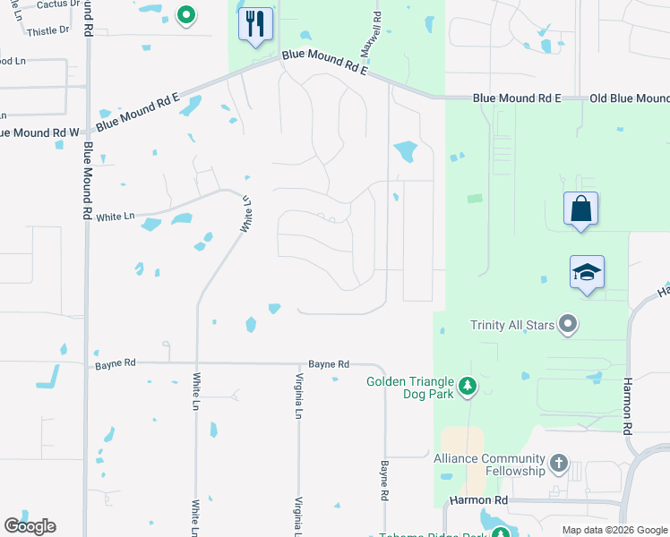 map of restaurants, bars, coffee shops, grocery stores, and more near 211 Bayne Road in Haslet