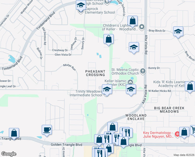 map of restaurants, bars, coffee shops, grocery stores, and more near 405 Ridgeview Circle in Fort Worth