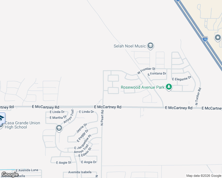 map of restaurants, bars, coffee shops, grocery stores, and more near 1518 East Chaparral Place in Casa Grande