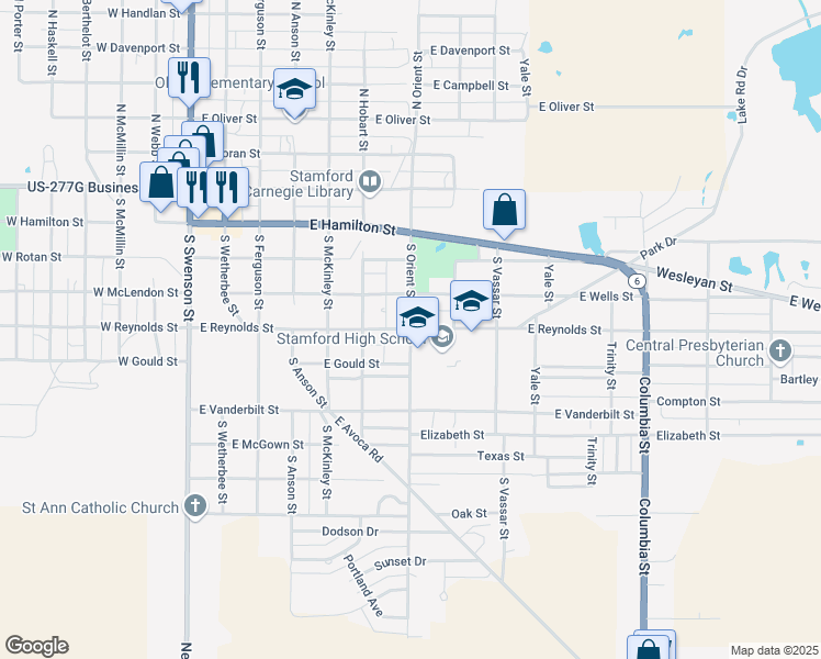 map of restaurants, bars, coffee shops, grocery stores, and more near 502 South Orient Street in Stamford