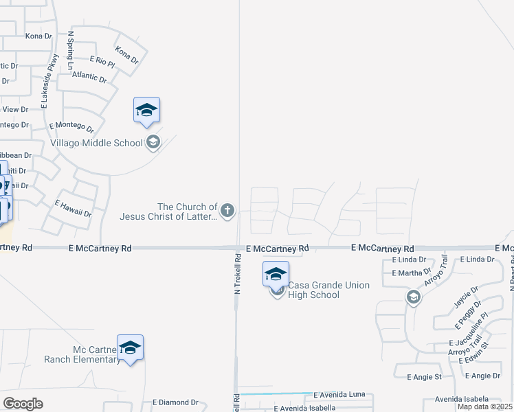 map of restaurants, bars, coffee shops, grocery stores, and more near North Trekell Road in Casa Grande
