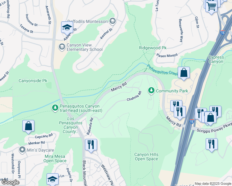 map of restaurants, bars, coffee shops, grocery stores, and more near 9432 Hito Court in San Diego