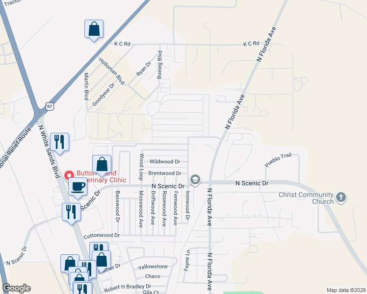 map of restaurants, bars, coffee shops, grocery stores, and more near 4141 Wood Loop in Alamogordo
