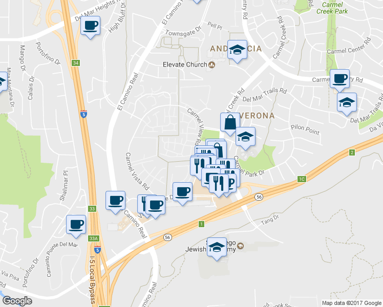 map of restaurants, bars, coffee shops, grocery stores, and more near 3928 Caminito Del Mar Cove in San Diego