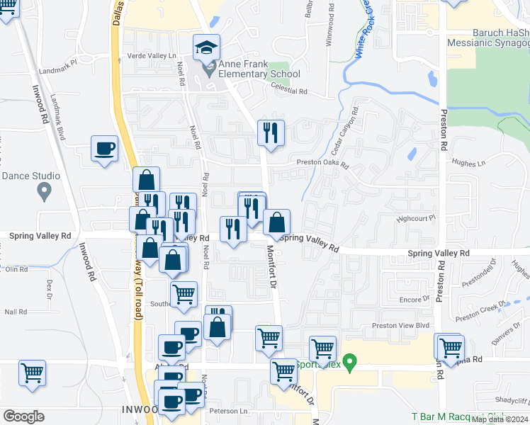 map of restaurants, bars, coffee shops, grocery stores, and more near in Dallas