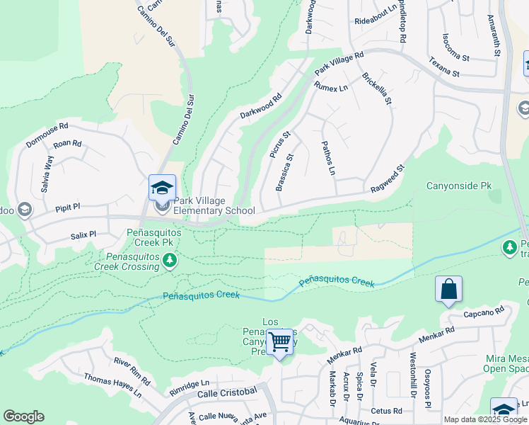 map of restaurants, bars, coffee shops, grocery stores, and more near 12157 Ragweed Street in San Diego