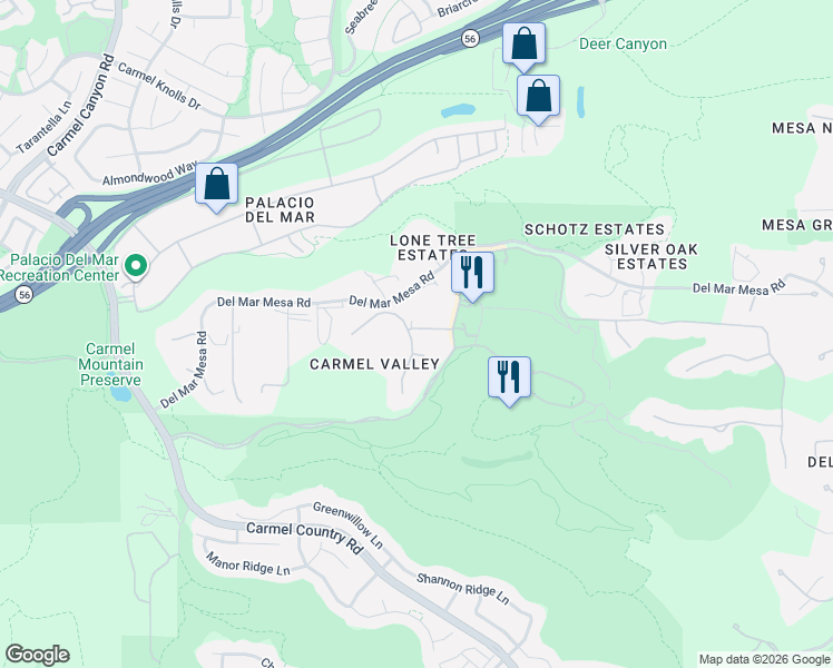 map of restaurants, bars, coffee shops, grocery stores, and more near 5259 Meadows Del Mar in San Diego