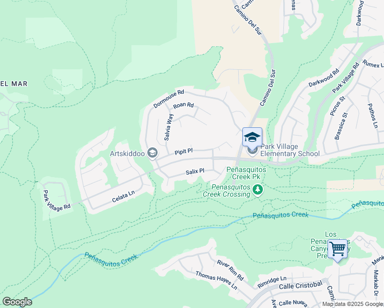 map of restaurants, bars, coffee shops, grocery stores, and more near 12230 Pipit Court in San Diego
