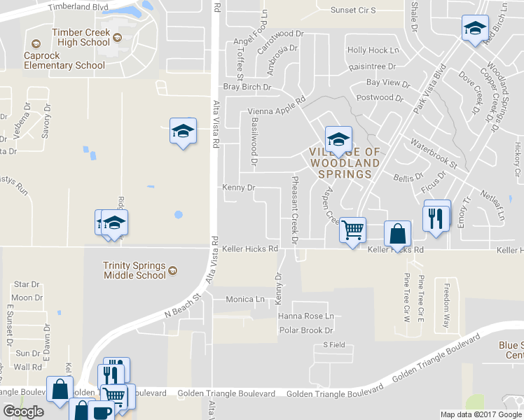 map of restaurants, bars, coffee shops, grocery stores, and more near 11605 Maddie Avenue in Fort Worth