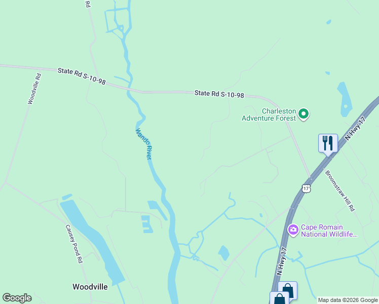 map of restaurants, bars, coffee shops, grocery stores, and more near 1225 State Road S-10-98 in Awendaw