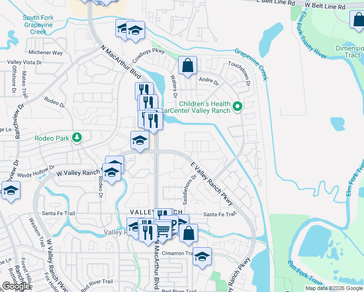 map of restaurants, bars, coffee shops, grocery stores, and more near 270 Jones Street in Irving