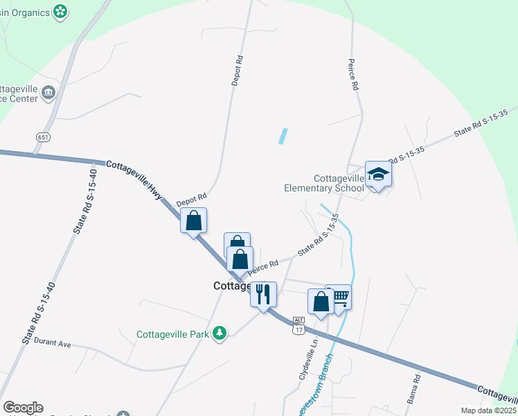 map of restaurants, bars, coffee shops, grocery stores, and more near 226 Sutphin Lane in Cottageville