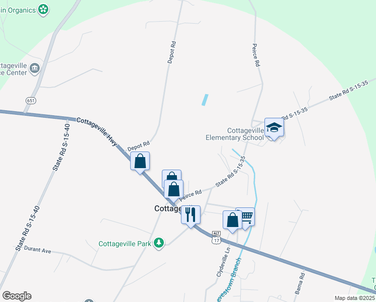 map of restaurants, bars, coffee shops, grocery stores, and more near 226 Sutphin Lane in Cottageville
