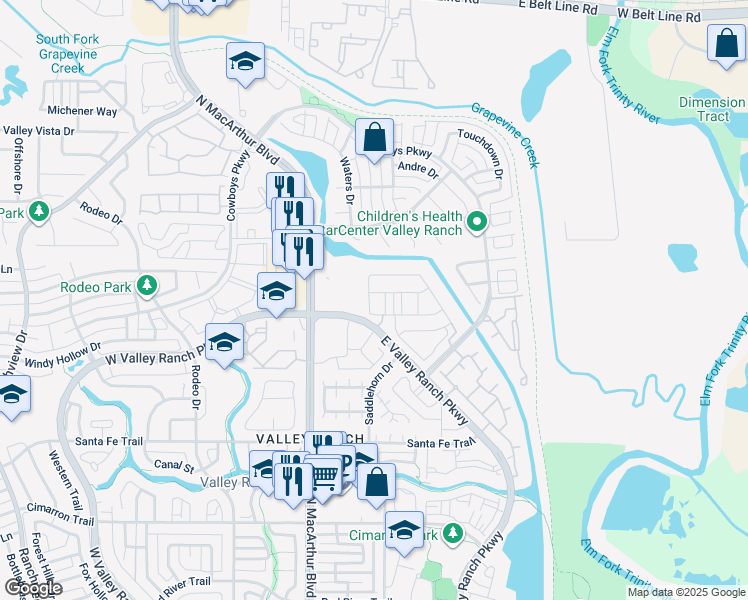 map of restaurants, bars, coffee shops, grocery stores, and more near 270 Jones Street in Irving