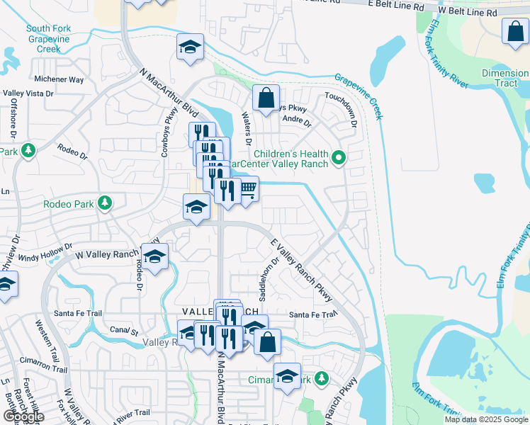 map of restaurants, bars, coffee shops, grocery stores, and more near 270 Jones Street in Irving