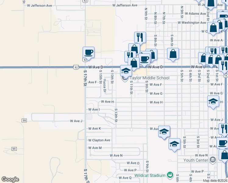 map of restaurants, bars, coffee shops, grocery stores, and more near 709 South 13th Street in Lovington