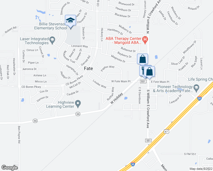 map of restaurants, bars, coffee shops, grocery stores, and more near 580 Louder Way in Rockwall