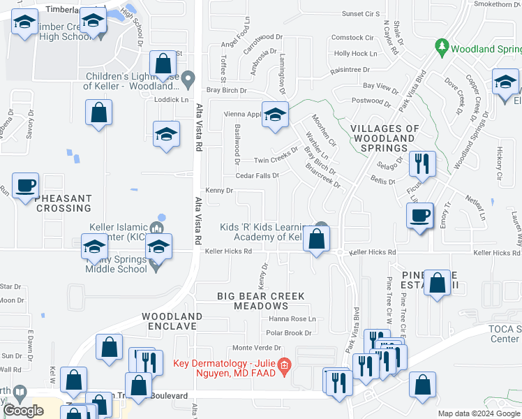 map of restaurants, bars, coffee shops, grocery stores, and more near 11613 Kenny Drive in Fort Worth