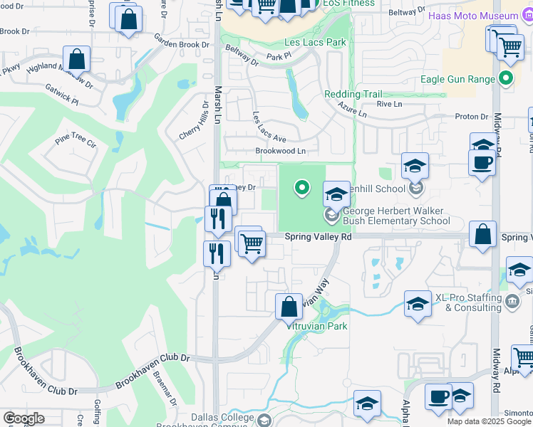 map of restaurants, bars, coffee shops, grocery stores, and more near 14500 Marsh Lane in Addison