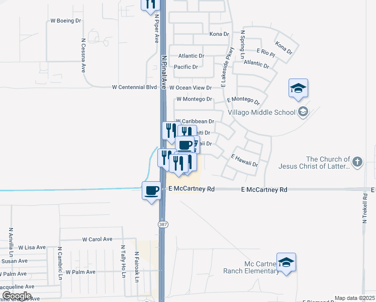 map of restaurants, bars, coffee shops, grocery stores, and more near 2876 North Pinal Avenue in Casa Grande