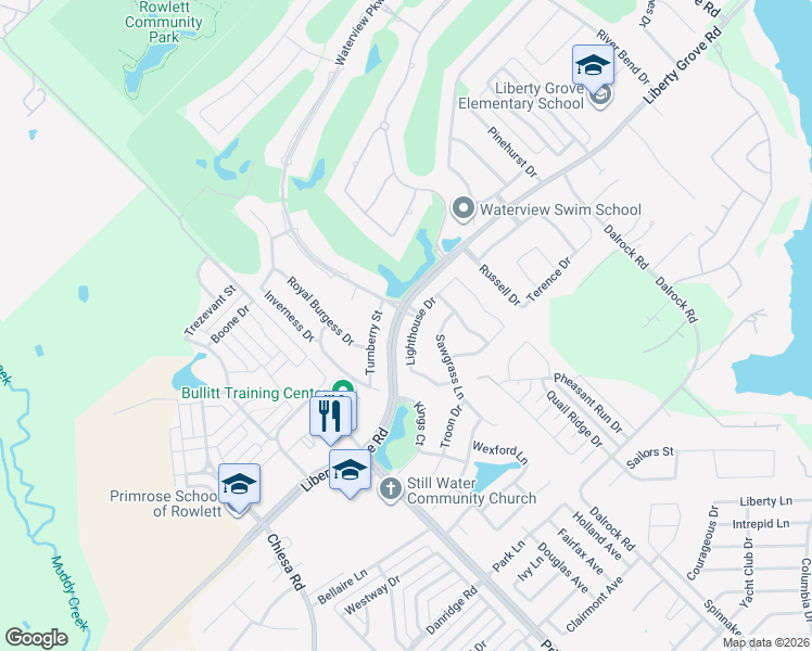 map of restaurants, bars, coffee shops, grocery stores, and more near 8313 Lighthouse Drive in Rowlett