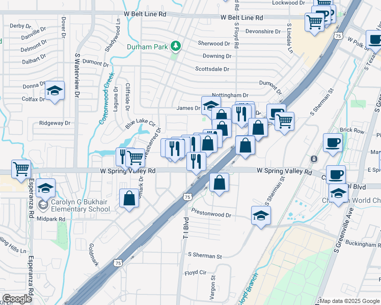 map of restaurants, bars, coffee shops, grocery stores, and more near 902 Saint Paul Drive in Richardson