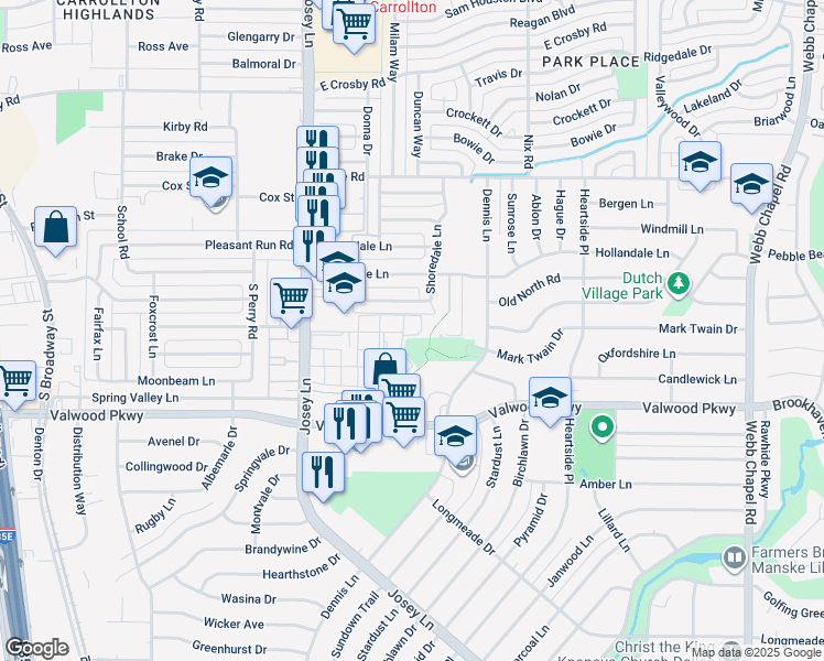 map of restaurants, bars, coffee shops, grocery stores, and more near 2775 Cookscreek Place in Farmers Branch