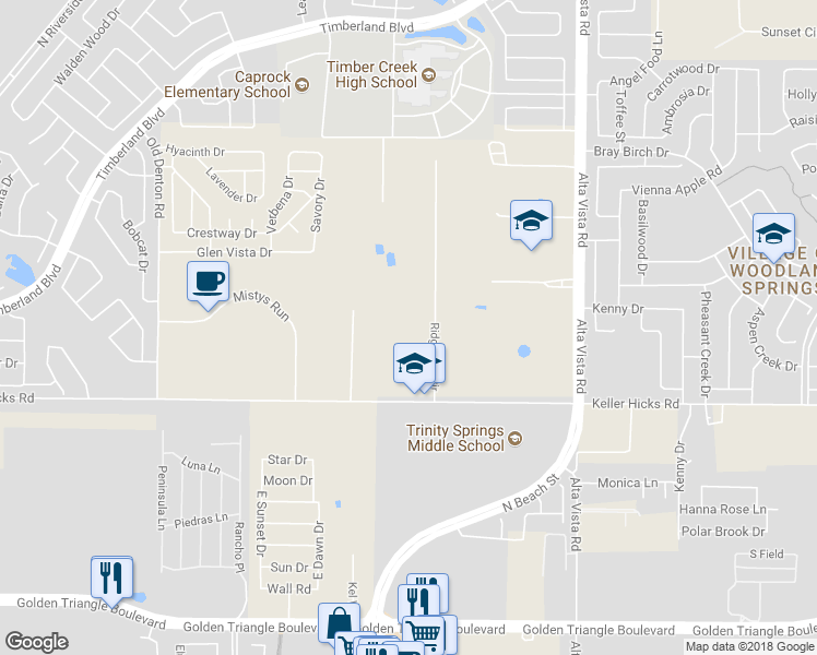 map of restaurants, bars, coffee shops, grocery stores, and more near 11429 Ridgeview Circle in Fort Worth