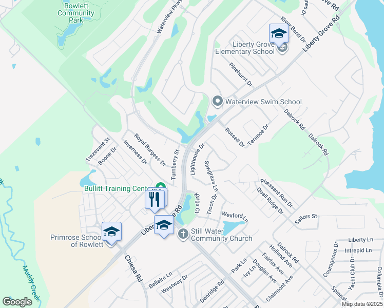 map of restaurants, bars, coffee shops, grocery stores, and more near 8313 Lighthouse Drive in Rowlett